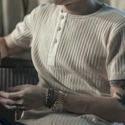 Bronson 11 Oz Vintage Ribbed Cotton Henley T-Shirt - Apricot