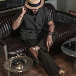 Bronson Classic Panama Open Collar Shirt - Dark Gray Back In Stock