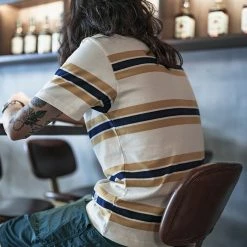 Non Stock 9.8 Oz IVY Style Striped T-Shirt - Maize/Blue TOPS