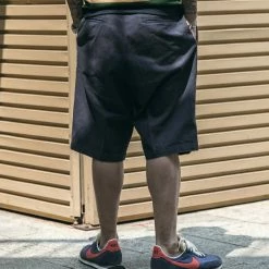 Non Stock Classic Straight Leg Double Pleated Shorts - Navy BOTTOMS