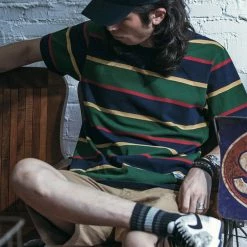 Non Stock TOPS 9.8 Oz IVY Style Striped T-Shirt - Navy/Green