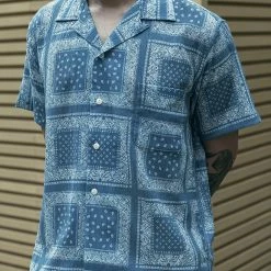 Non Stock Paisley Print Seersucker Open Collar Shirt - Sky Blue TOPS 17 Non Stock Paisley Print Seersucker Open Collar Shirt - Sky Blue TOPS