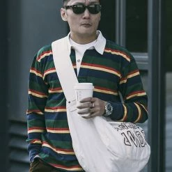 Non Stock Classic Fit Striped Jersey Rugby Shirt - Green Ivy Stripe TOPS