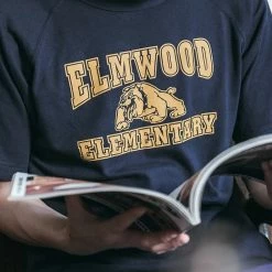Non Stock Vintage Elmwood Elementary Print Raglan Sleeve T-Shirt TOPS 28 Non Stock Vintage Elmwood Elementary Print Raglan Sleeve T-Shirt TOPS