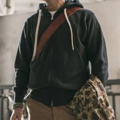 Non Stock 17.5 Oz Terry Cloth Zip-Up Hoodie - Black TOPS