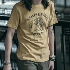 Non Stock Vintage Roosevelt Track Print Short Sleeve T-Shirt TOPS 23 Non Stock Vintage Roosevelt Track Print Short Sleeve T-Shirt TOPS