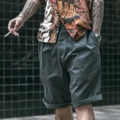 Non Stock Classic Straight Leg Double Pleated Shorts - Gray 20 Non Stock Classic Straight Leg Double Pleated Shorts - Gray