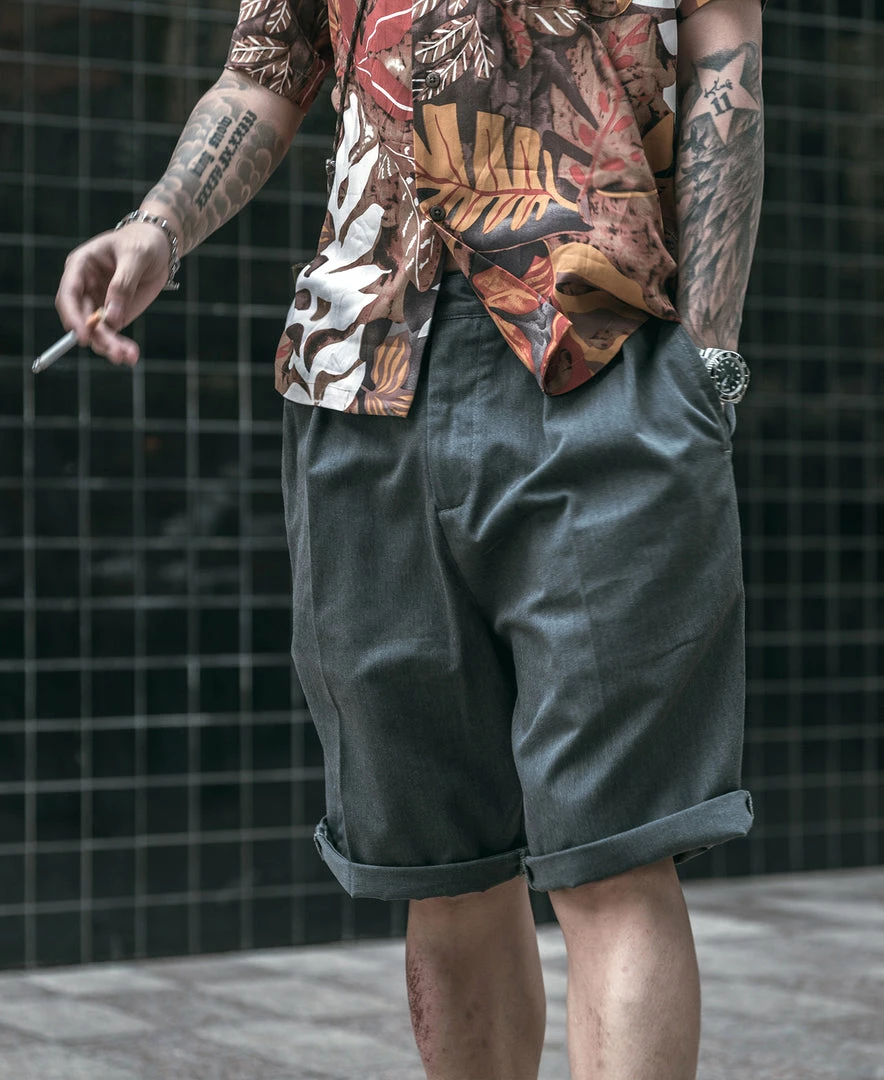 Non Stock Classic Straight Leg Double Pleated Shorts - Gray 8 Non Stock Classic Straight Leg Double Pleated Shorts - Gray