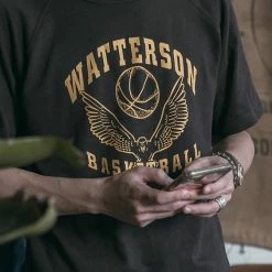 Non Stock Vintage Watterson Basketball Print Raglan Sleeve T-Shirt