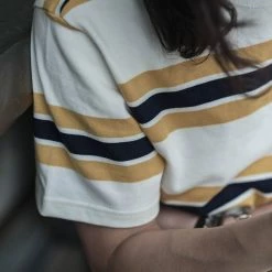 Non Stock 9.8 Oz IVY Style Striped T-Shirt - Maize/Blue TOPS