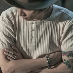 Bronson 11 Oz Vintage Ribbed Cotton Henley T-Shirt - Apricot