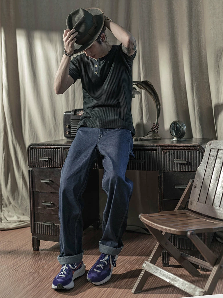 Bronson 11 Oz Vintage Ribbed Cotton Henley T-Shirt - Black 9 Bronson 11 Oz Vintage Ribbed Cotton Henley T-Shirt - Black