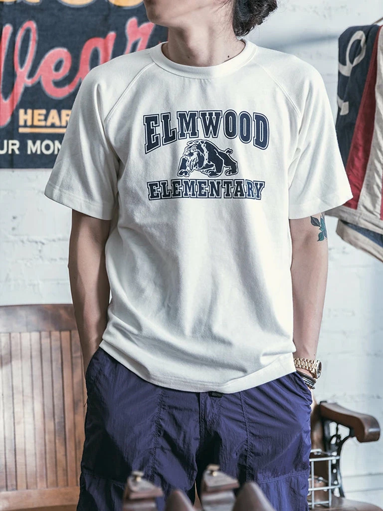 Non Stock Vintage Elmwood Elementary Print Raglan Sleeve T-Shirt TOPS 9 Non Stock Vintage Elmwood Elementary Print Raglan Sleeve T-Shirt TOPS