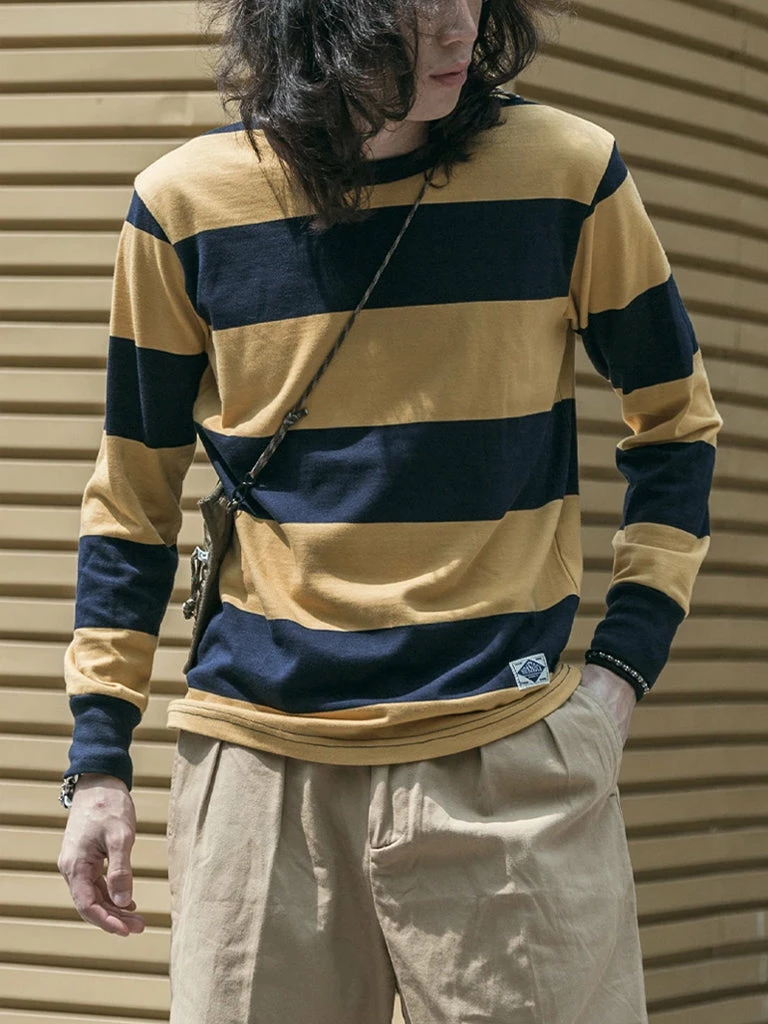 Non Stock TOPS 10 Oz Striped Long Sleeve Crewneck T-Shirt 6 Non Stock TOPS 10 Oz Striped Long Sleeve Crewneck T-Shirt