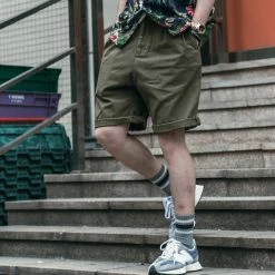 Non Stock Classic Straight Leg Double Pleated Shorts - Olive 19 Non Stock Classic Straight Leg Double Pleated Shorts - Olive