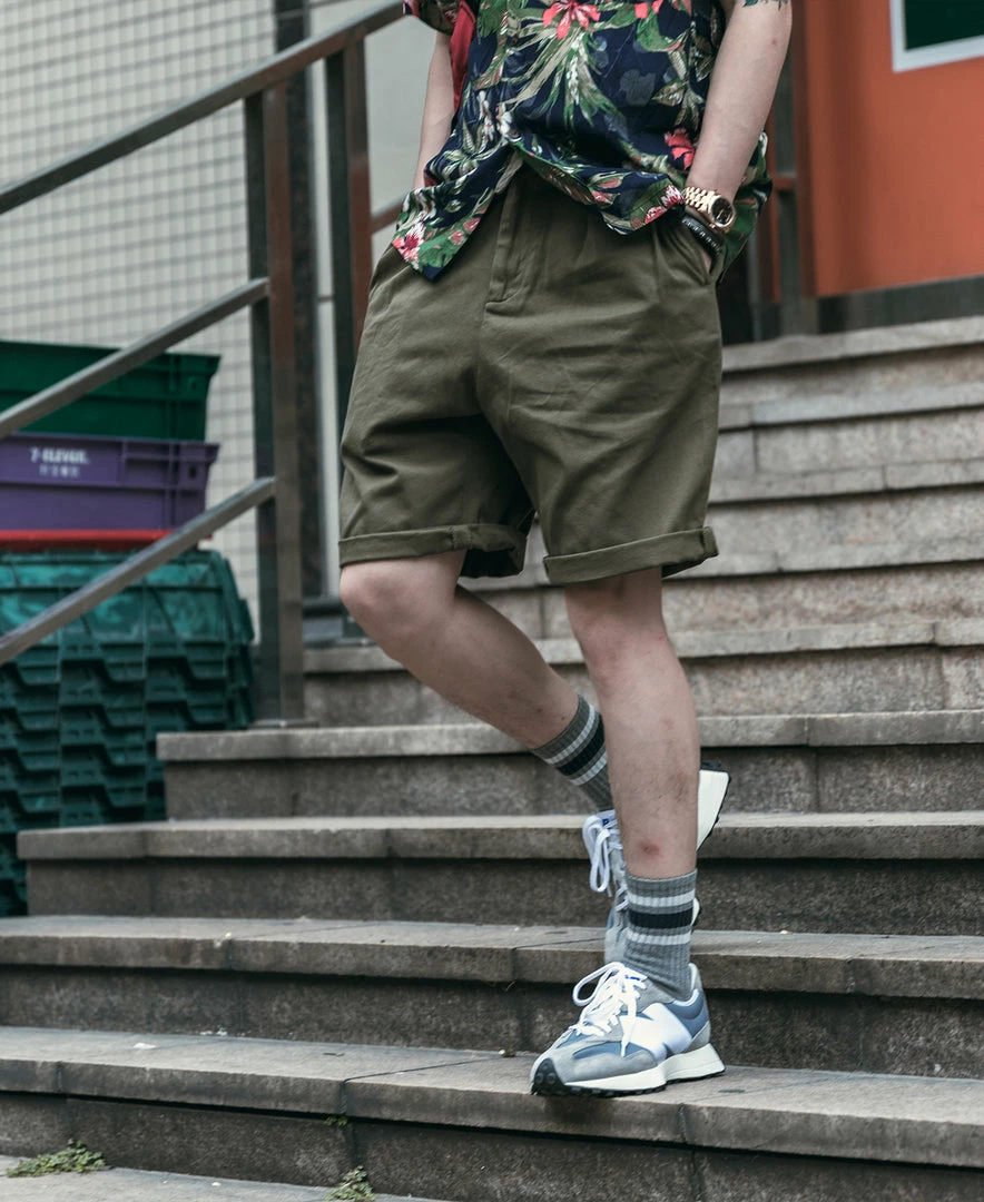 Non Stock Classic Straight Leg Double Pleated Shorts - Olive 8 Non Stock Classic Straight Leg Double Pleated Shorts - Olive