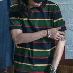 Non Stock TOPS 9.8 Oz IVY Style Striped T-Shirt - Navy/Green