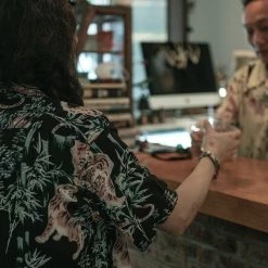 Non Stock Ukiyo-e Tiger & Bamboo Pattern Aloha Shirt - Black