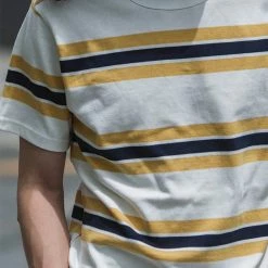 Non Stock 9.8 Oz IVY Style Striped T-Shirt - Maize/Blue TOPS