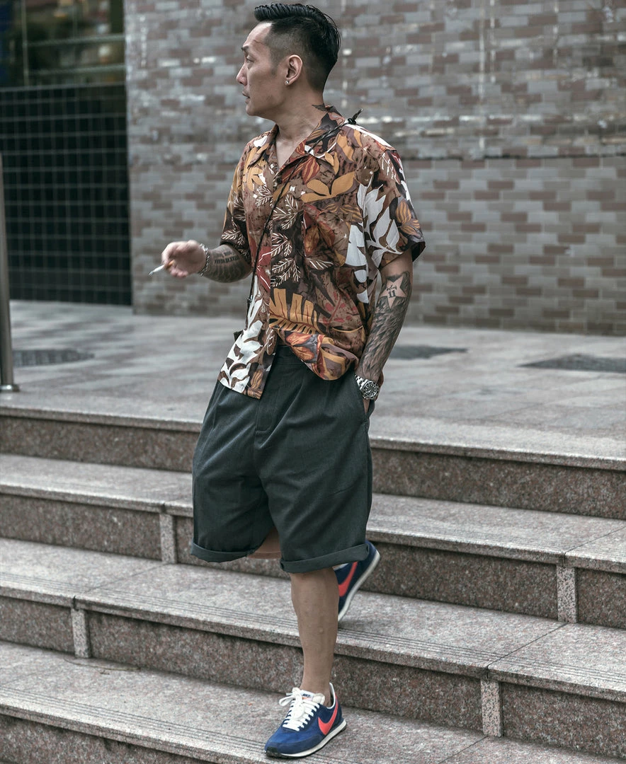 Non Stock Classic Straight Leg Double Pleated Shorts - Gray 9 Non Stock Classic Straight Leg Double Pleated Shorts - Gray