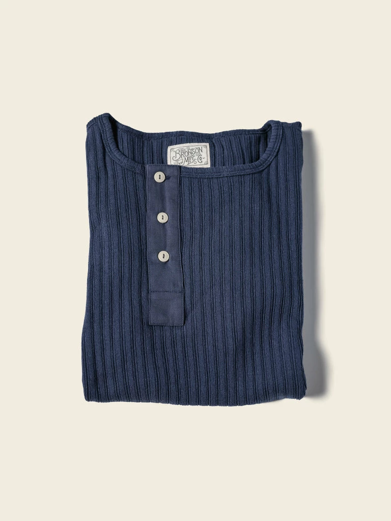 Bronson NEW ARRIVALS 11 Oz Vintage Ribbed Cotton Henley T-Shirt - Navy 5 Bronson NEW ARRIVALS 11 Oz Vintage Ribbed Cotton Henley T-Shirt - Navy
