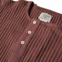 Bronson 11 Oz Vintage Ribbed Cotton Henley T-Shirt - Wine Red NEW ARRIVALS