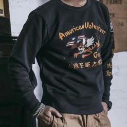 Non Stock Flying Tigers Military Print Sweatshirt - Black TOPS