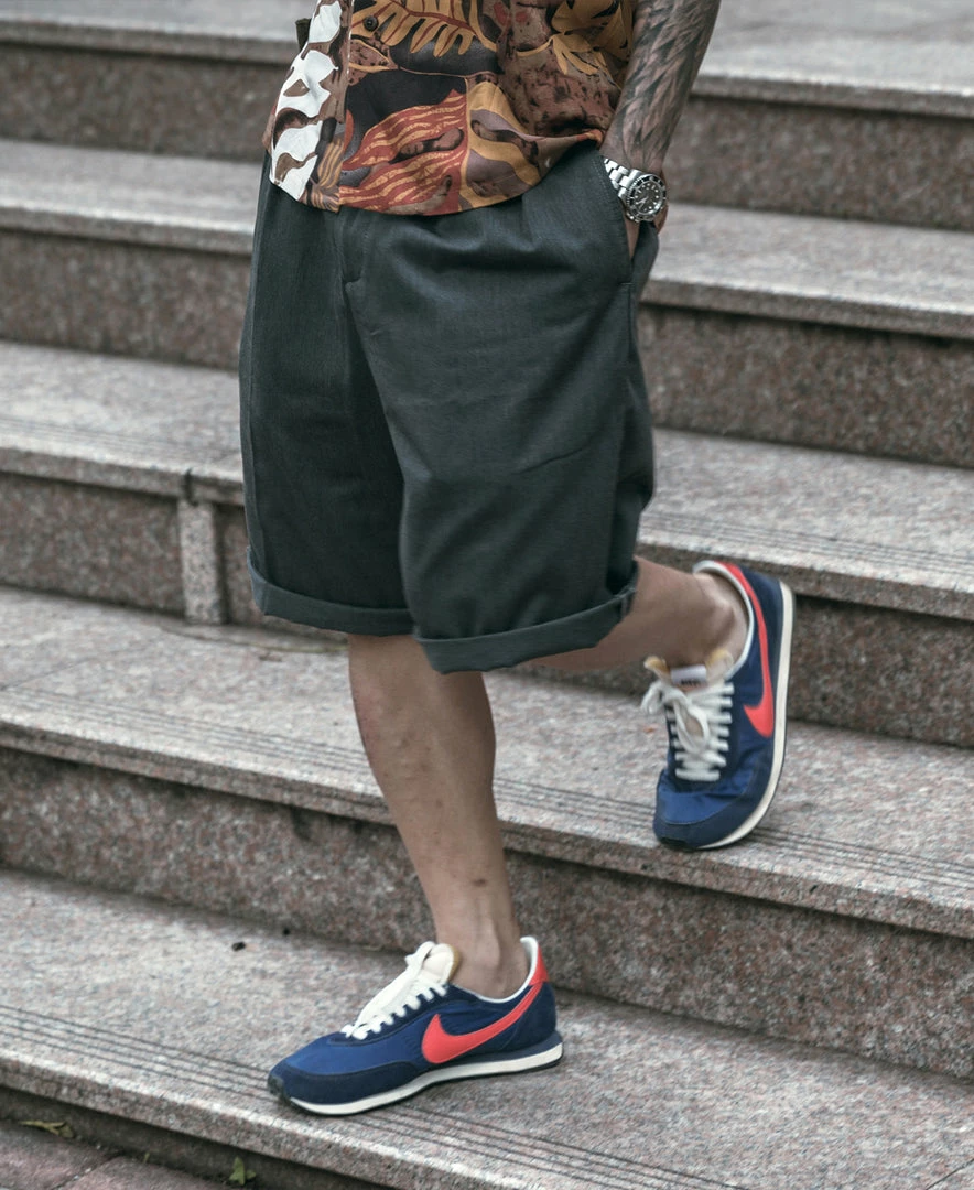 Non Stock Classic Straight Leg Double Pleated Shorts - Gray 10 Non Stock Classic Straight Leg Double Pleated Shorts - Gray