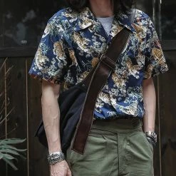 Bronson Lot AS08 Ukiyo-e Tiger & Bambo Pattern Aloha Shirt - Navy Back In Stock