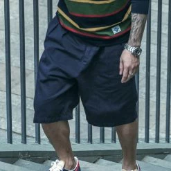 Non Stock Classic Straight Leg Double Pleated Shorts - Navy BOTTOMS