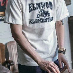 Non Stock Vintage Elmwood Elementary Print Raglan Sleeve T-Shirt TOPS 31 Non Stock Vintage Elmwood Elementary Print Raglan Sleeve T-Shirt TOPS