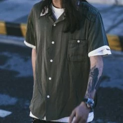 Non Stock TOPS Loose Embroidery Bowling Shirt