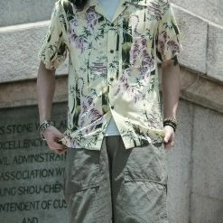 Non Stock Ukiyo-e Tiger & Bamboo Pattern Aloha Shirt - Light Green TOPS 29 Non Stock Ukiyo-e Tiger & Bamboo Pattern Aloha Shirt - Light Green TOPS