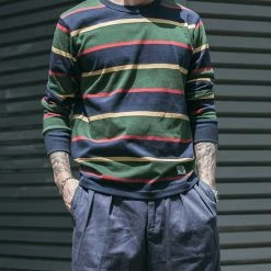 Non Stock TOPS 10 Oz Striped Long Sleeve Crewneck T-Shirt 25 Non Stock TOPS 10 Oz Striped Long Sleeve Crewneck T-Shirt