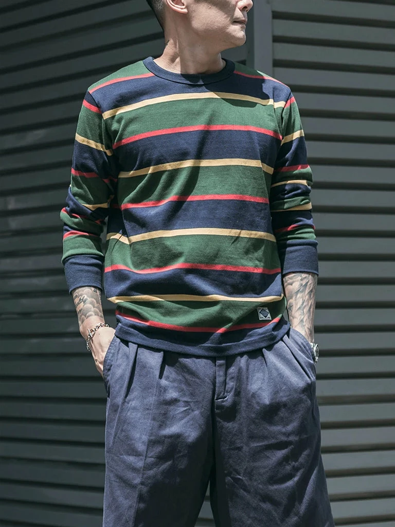 Non Stock TOPS 10 Oz Striped Long Sleeve Crewneck T-Shirt 10 Non Stock TOPS 10 Oz Striped Long Sleeve Crewneck T-Shirt