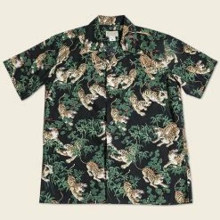 Bronson Lot AS08 Ukiyo-e Tiger & Bambo Pattern Aloha Shirt - Black Back In Stock